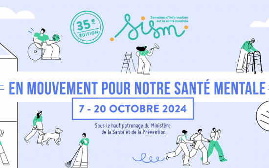 Bannière SISM 2024 "En mouvement pour notre santé mentale"
