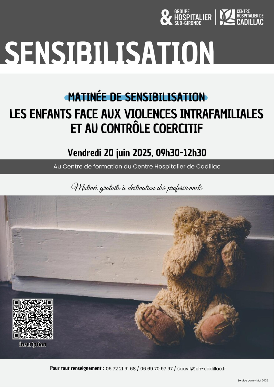 Affiche sur la sensibilisation du 20 juin 2025 - Les enfants face aux violences intrafamiliales et au contrôle coercitif
