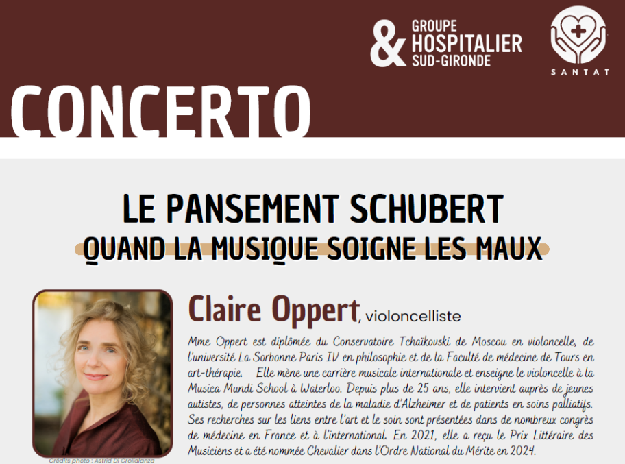 Bandeau de l'affiche du concerto de Claire OPPERT avec sa photo