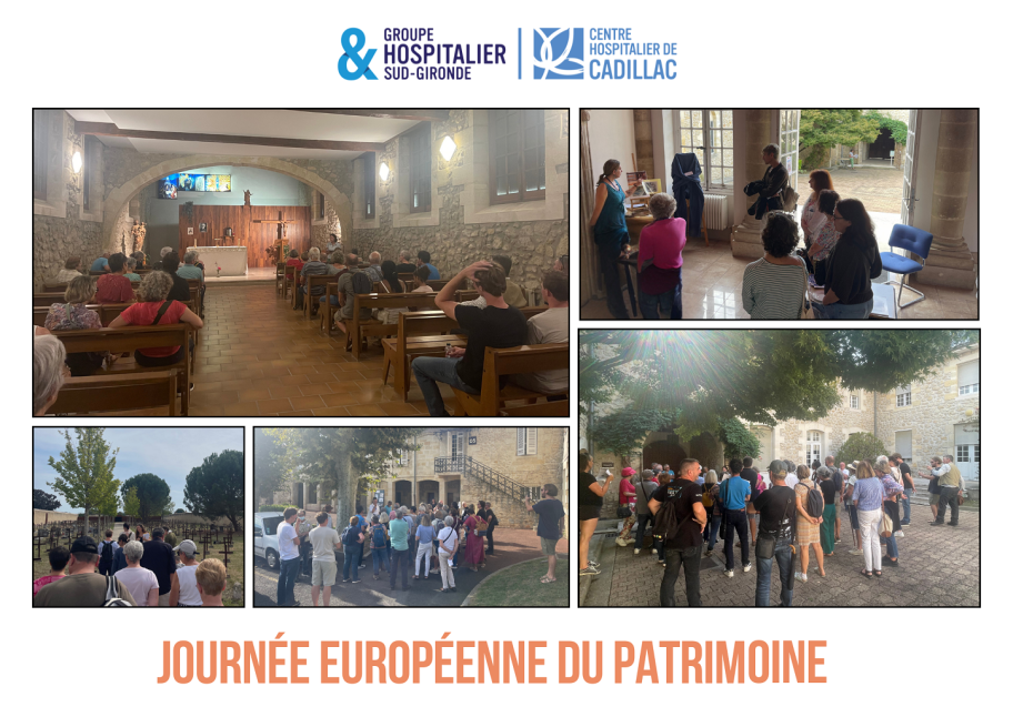 Photos d'une visite dans le cadre des JEP, Chapelle, hall de la direction, Cimetière des oubliés, chambre des pélerins, cour