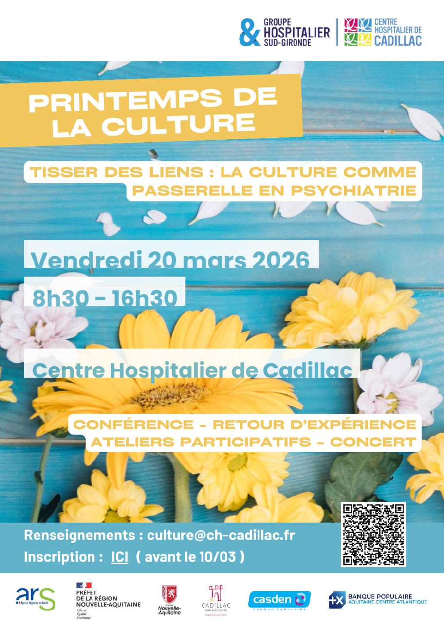 Affiche Printemps de la Culture au CH de Cadillac 20 mars 2026
