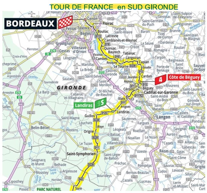Plan du passage du Tour de France 2026 en Sud Gironde