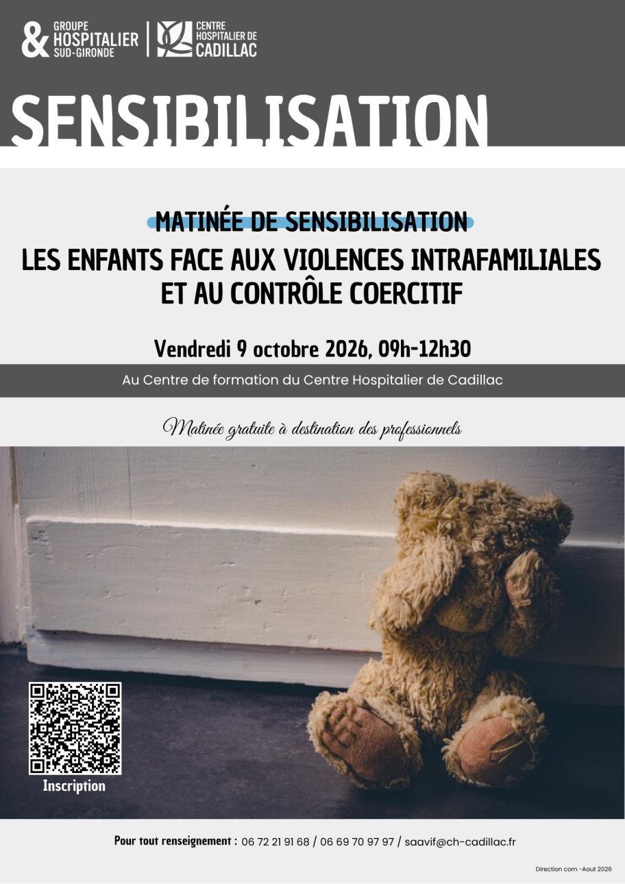 Affiche d'une matinée de sensibilisation - les enfants et les Violences intrafamiliales du 9 octobre 2026