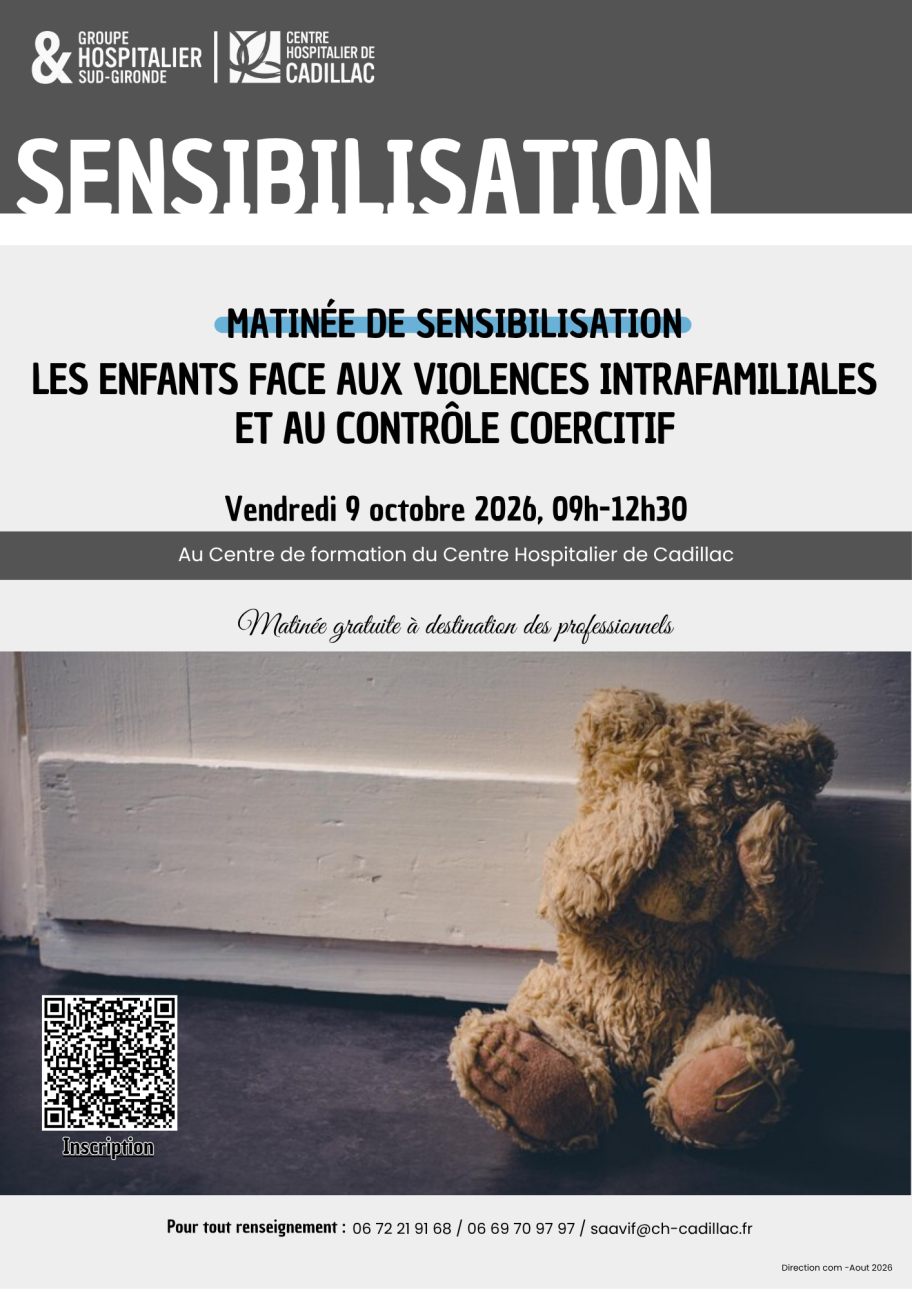 Affiche d'une matinée de sensibilisation - les enfants et les Violences intrafamiliales du 9 octobre 2026